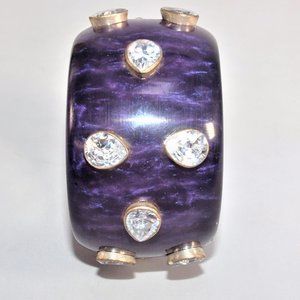 X-Wide Vintage Purple Acrylic Bangle with Silver Inset Crystals